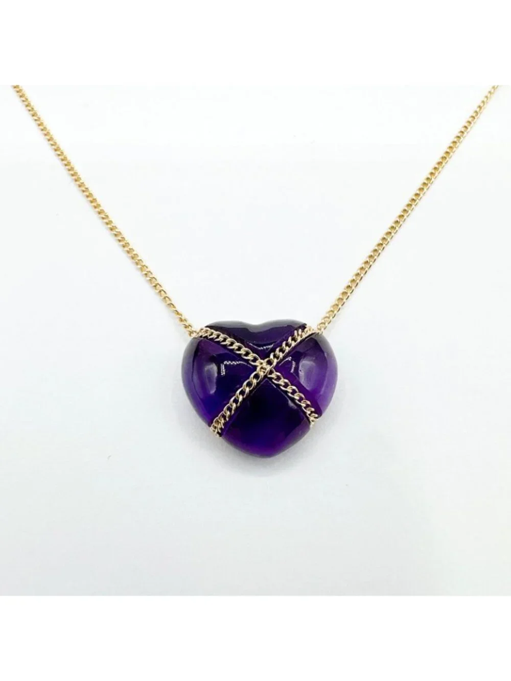 Tiffany & Co Chain Cross Heart Amethyst Yellow Gold Necklace 43